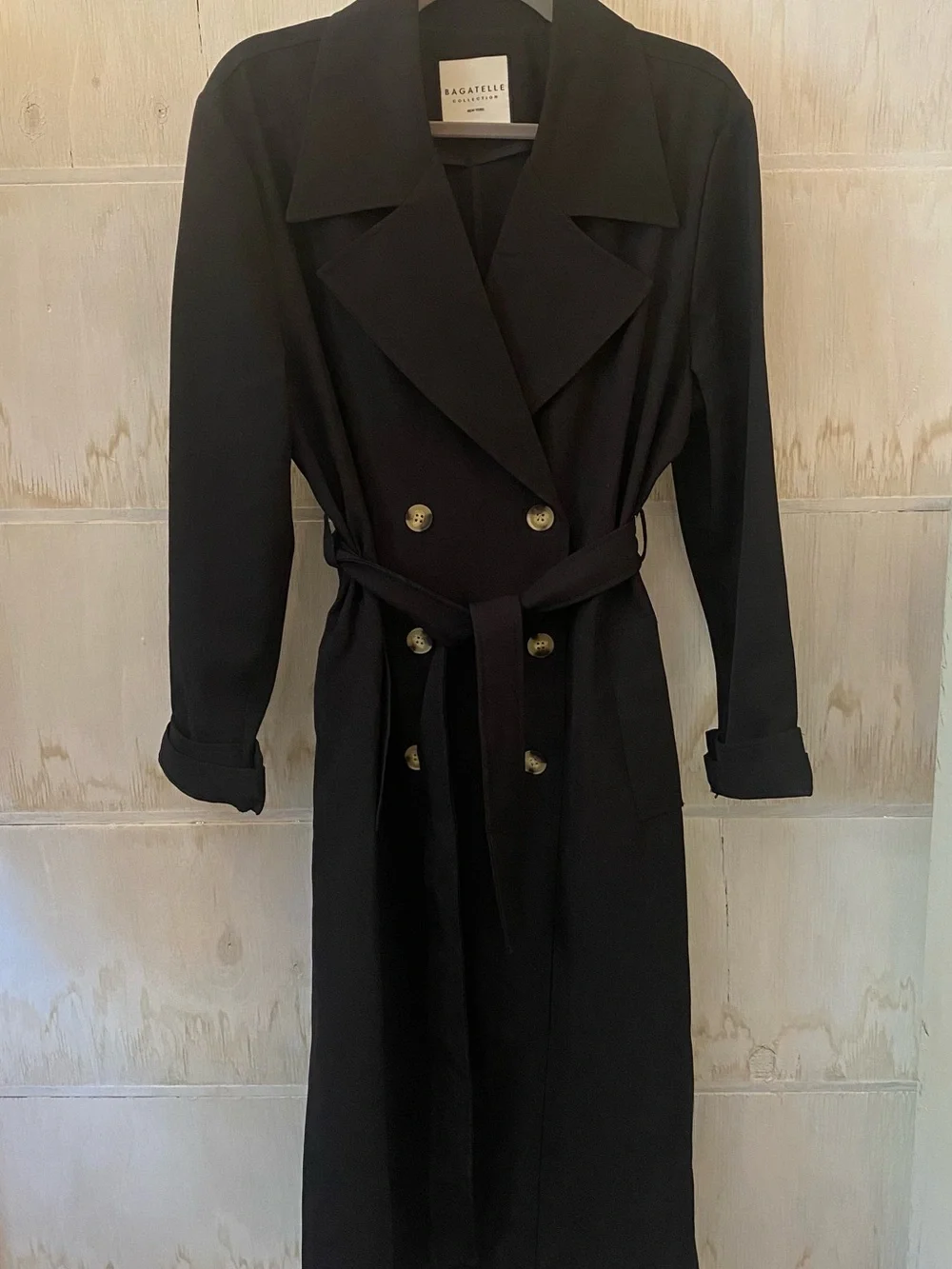 bagatelle Black Double-Breasted Trench Coat with Belt